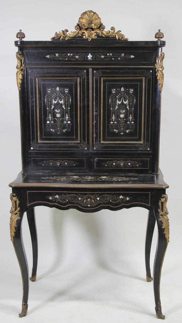 19th CENTURY FRENCH BLACK LACQUER GILT ACCENT CABINET (1 of 10)