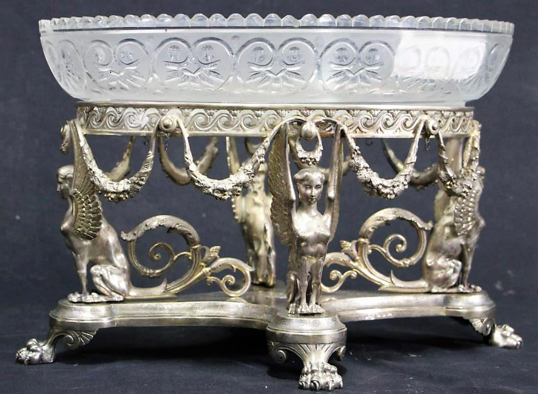19th C. CUT GLASS WINGED GRIFFIN BASE CENTERPIECE (1 of 5)