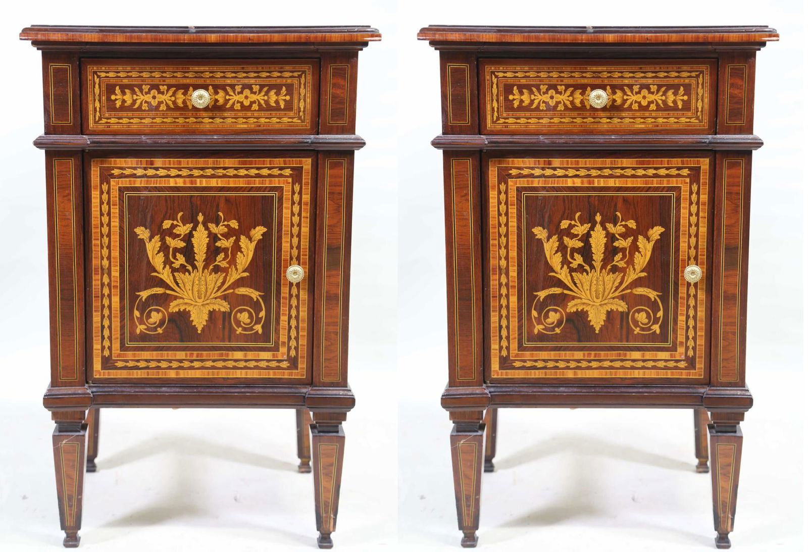 PAIR  19th CENTURY FRENCH INLAID BEDSIDE CABINETS (1 of 10)