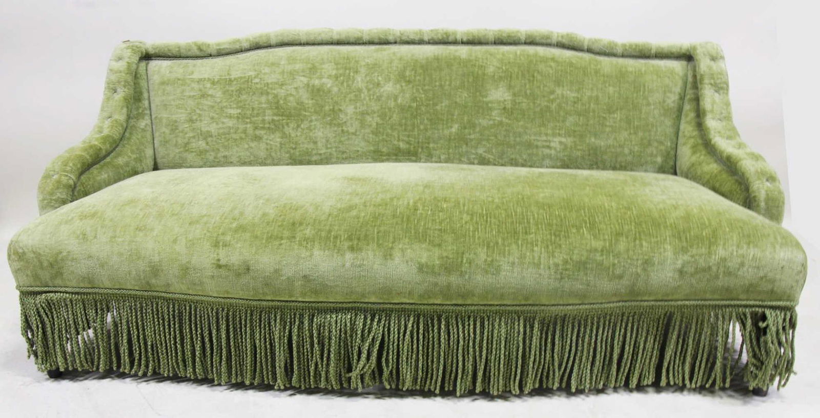 ANTIQUE UPHOLSTERED SETTEE IN GREEN SILK VELVET (1 of 3)