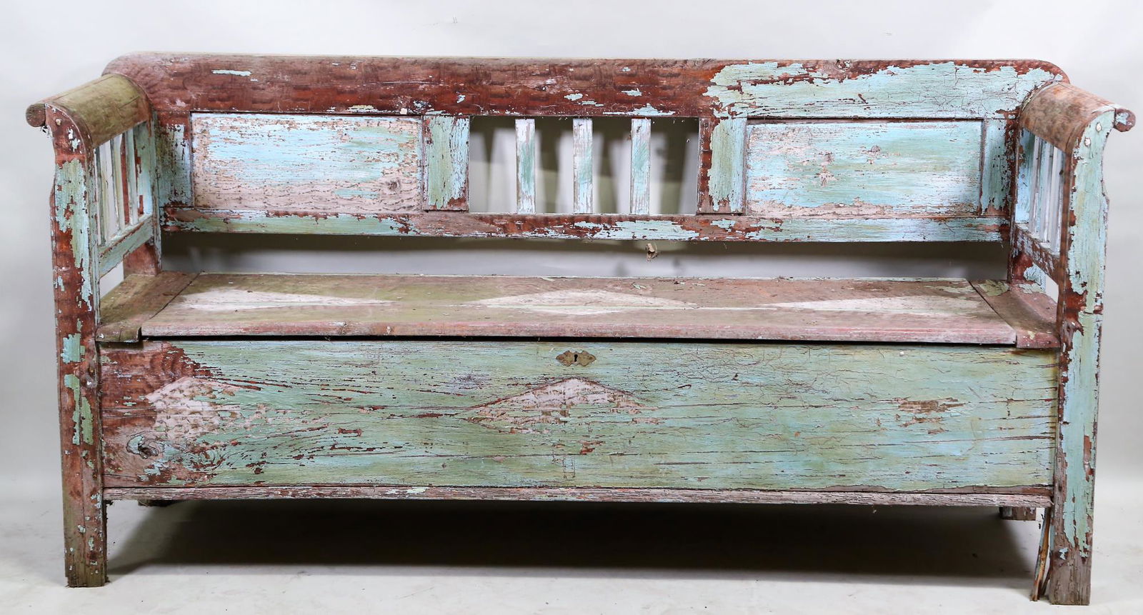 ANTIQUE SCANDANAVIAN BENCH WITH STORAGE BELOW (1 of 5)