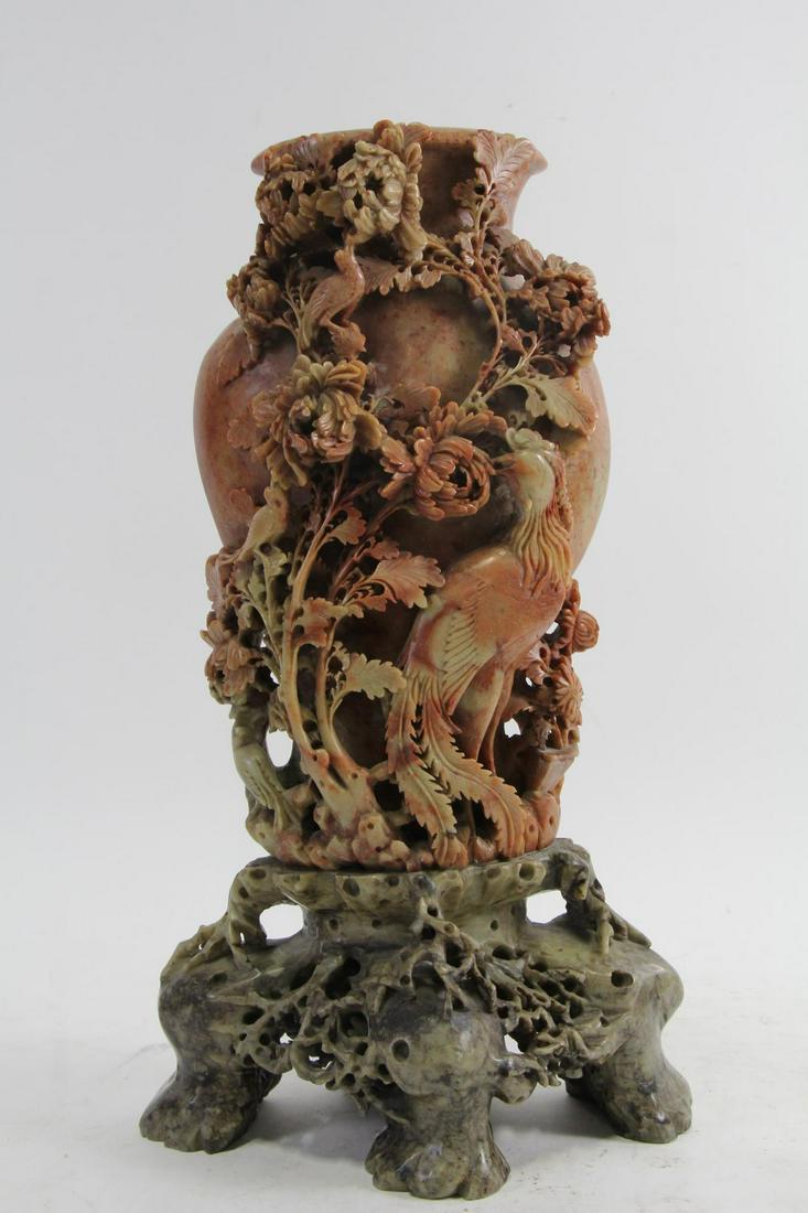 19th CENTURY CHINESE CARVED SOAPSTONE VASE (1 of 6)
