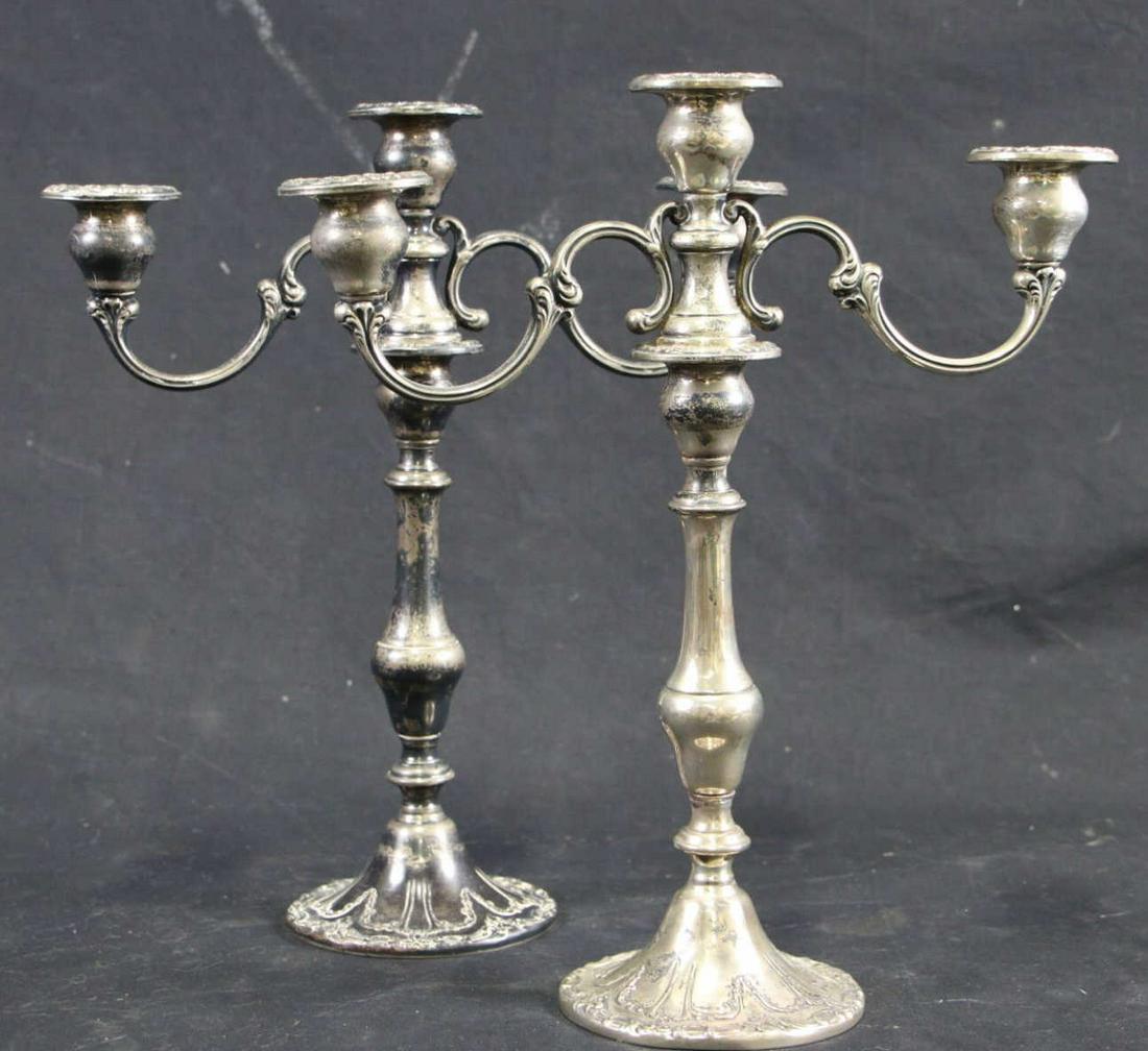 PAIR OF STERLING SILVER CANDELABRA. (1 of 7)