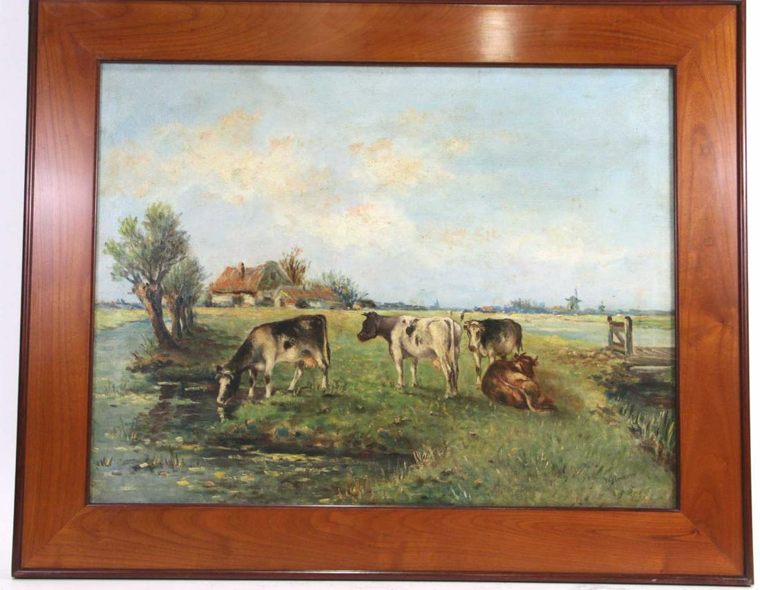 19th CENTURY DUTCH PASTORAL SCENE OIL ON CANVAS PAINTIN (1 of 5)