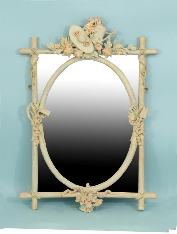 ANTIQUE FRENCH GARDEN MOTIF MIRROR, CIRCA 1880's: ANTIQUE FRENCH PLASTER GARDEN MOTIF MIRROR. CIRCA 1880's. Height: 36 in. by Width: 25 1/2 in. by Depth: 3 in.