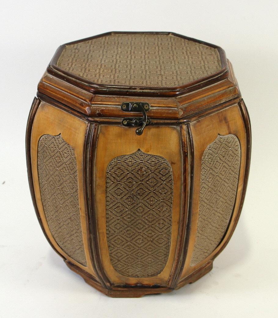 CHINESE WOVEN LIDDED BOX: CHINESE WOVEN LIDDED BOX. Height: 15 in. by Width: 12 in. by Depth: 12 in.