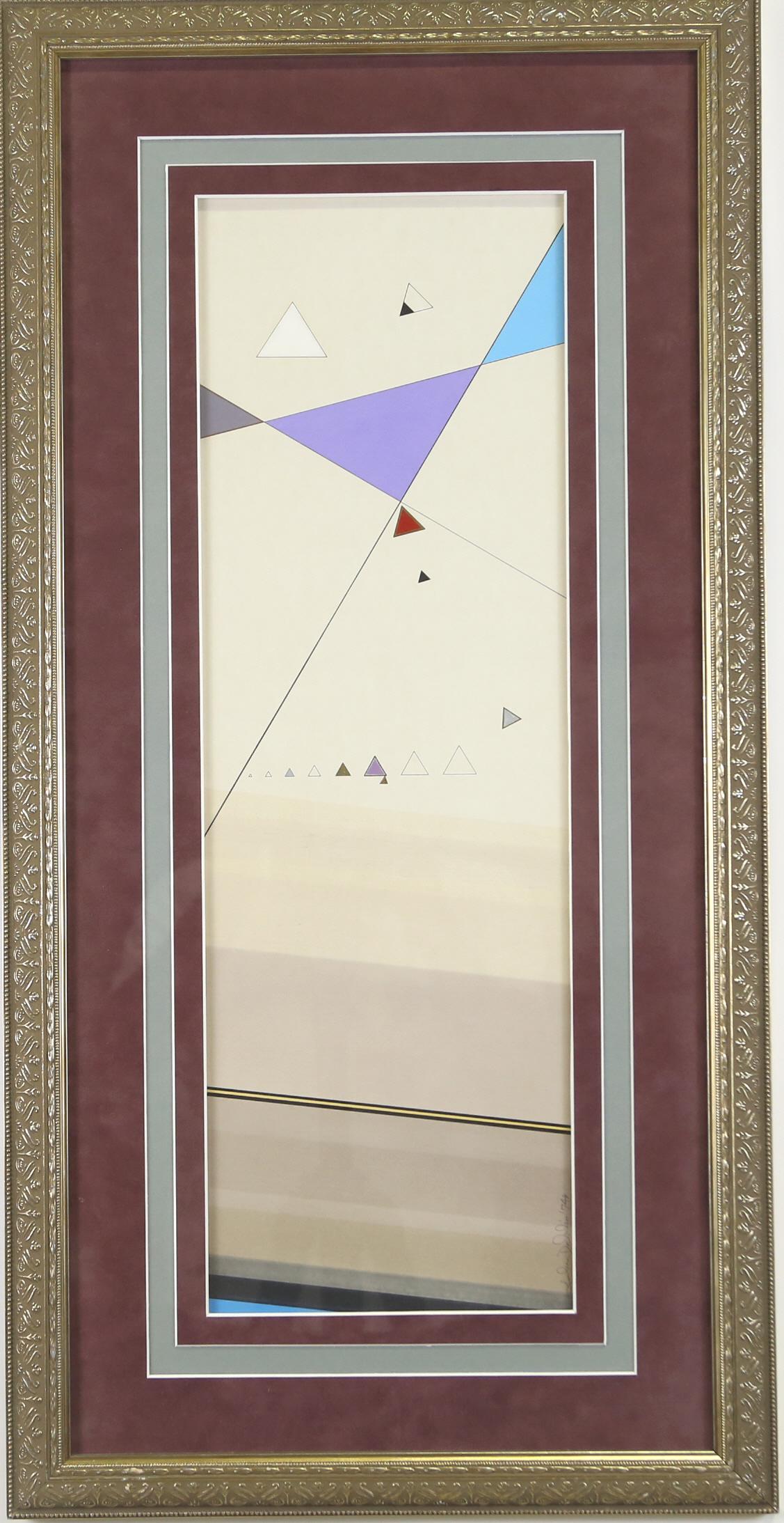 JOHN DELULIO GEOMETRIC ABSTRACT ACRYLIC & GRAPHITE: JOHN DELULIO GEOMETRIC ABSTRACT ACRYLIC AND GRAPHITE ON PAPER. Height: 32 & 23 in. by Width: 16 & 8 in.