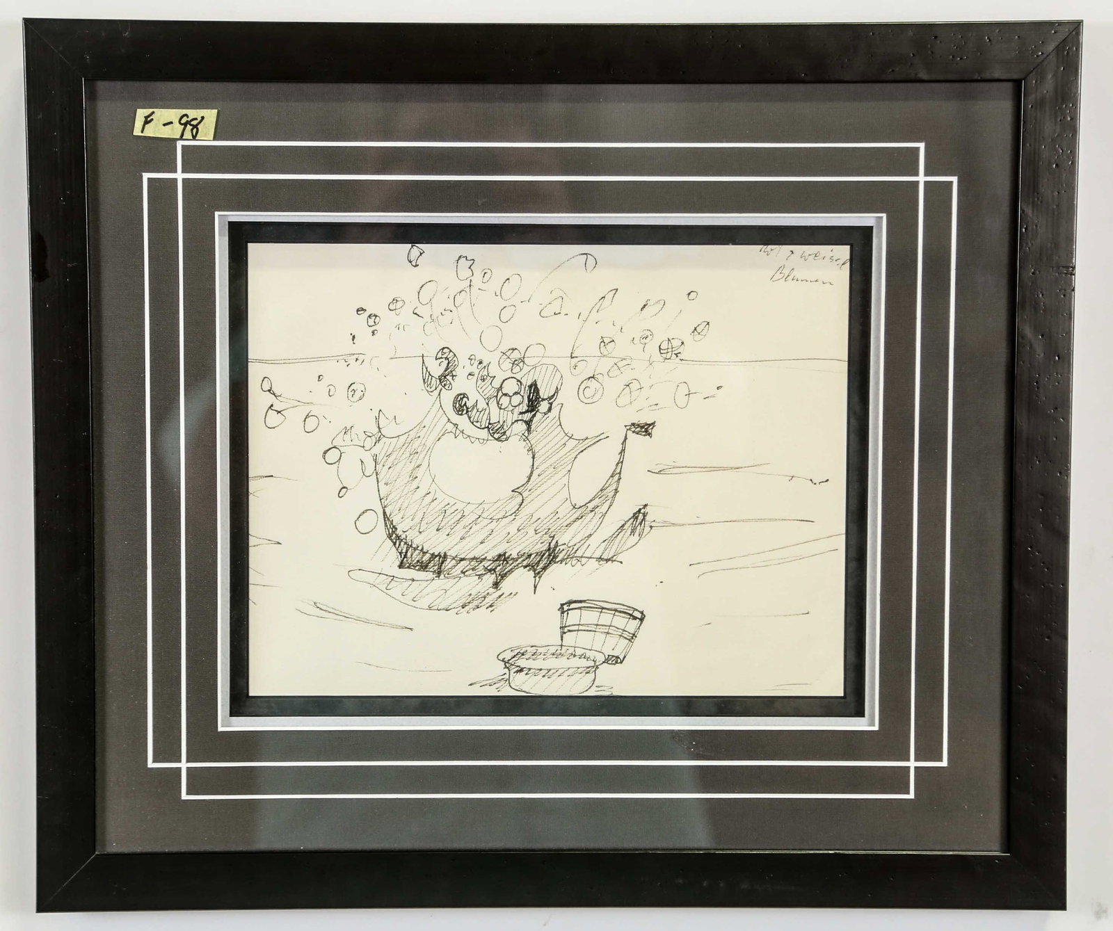 JOHN K. HANSEGGER "UNTITLED" ORIGINAL DRAWING: JOHN K. HANSEGGER "UNTITLED" ORIGINAL DRAWING INK & WATERCOLOR ON PAPER. Height: 16 1/2 & 8 1/2 in. by Width: 17 & 11 in.