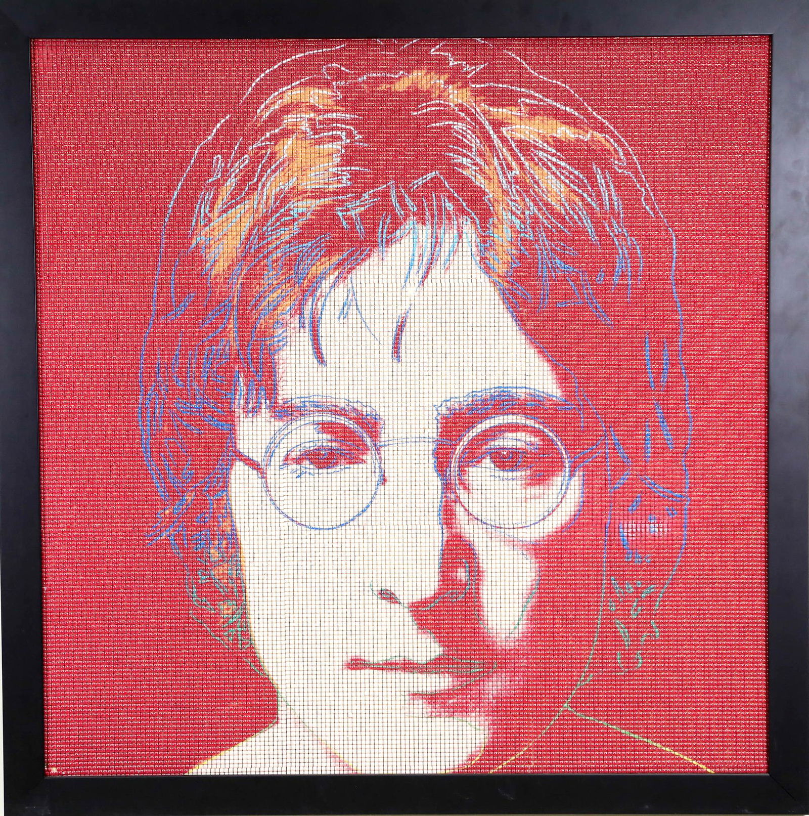 HANDMADE MOSAIC TILE OF JOHN LENNON: HANDMADE MOSAIC TILE OF JOHN LENNON. Height: 39.75 in. by Width: 39.5 in.