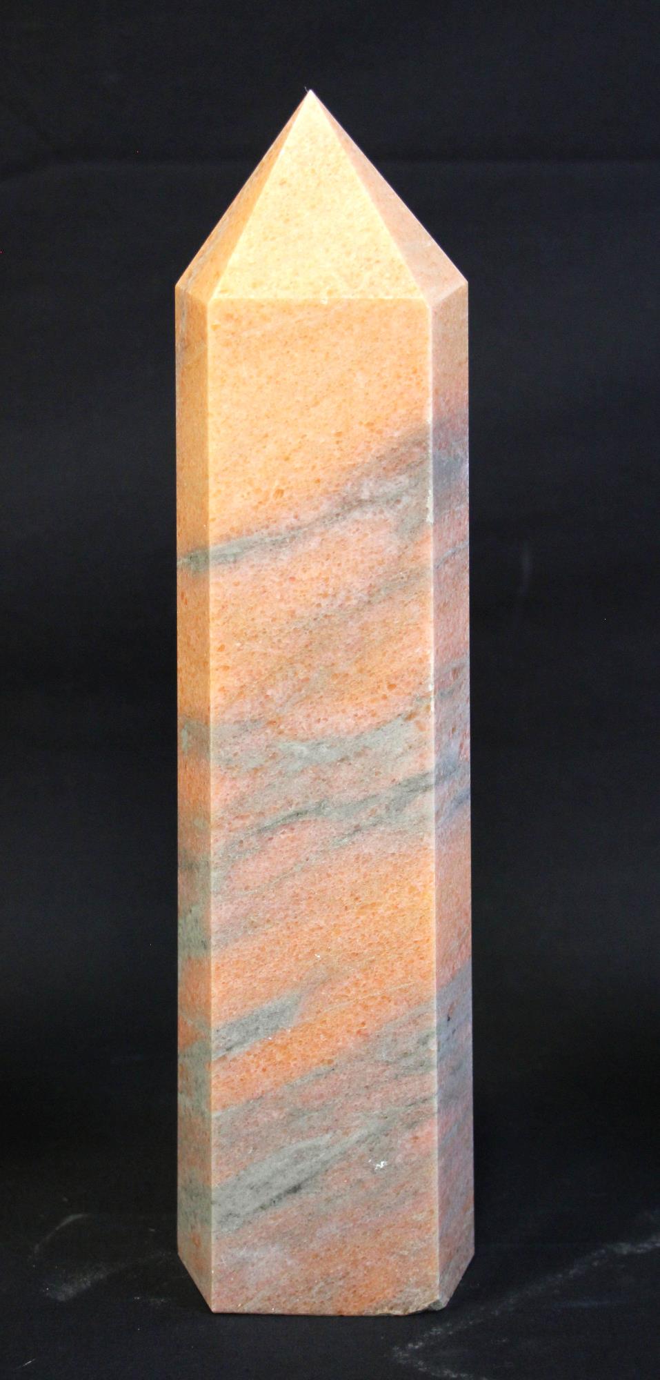 13.5in AVENTURINE JADE OBELISK: 13.5in AVENTURINE JADE OBELISK (P3) 10.4 LBS. Height: 14 in. by Width: 4.5 in. by Depth: 4.5 in.