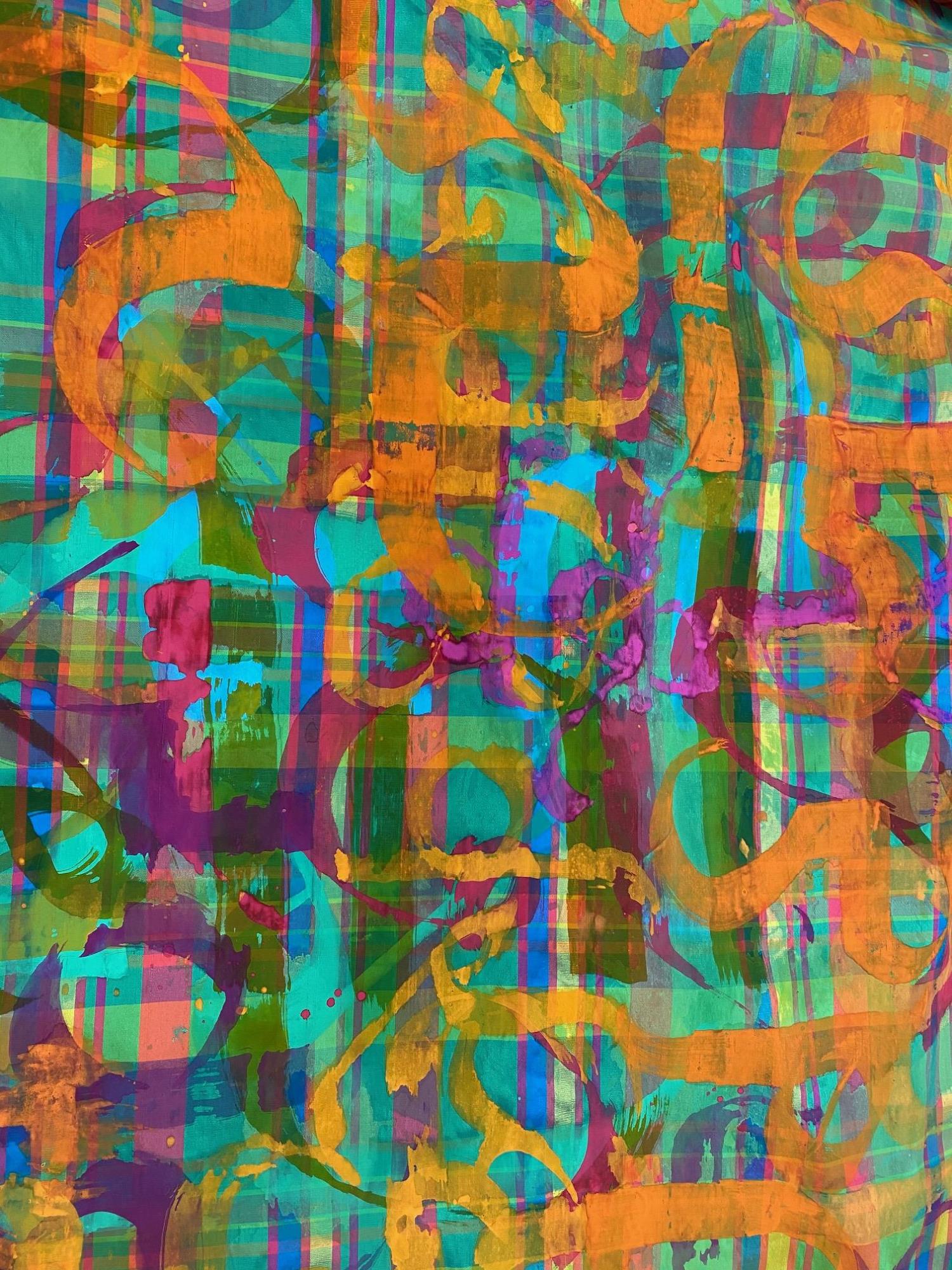 MICHAEL TRACY ABSTRACT PAINTING ON INDIA SILK: MICHAEL TRACY ABSTRACT PAINTING ON INDIA SILK.