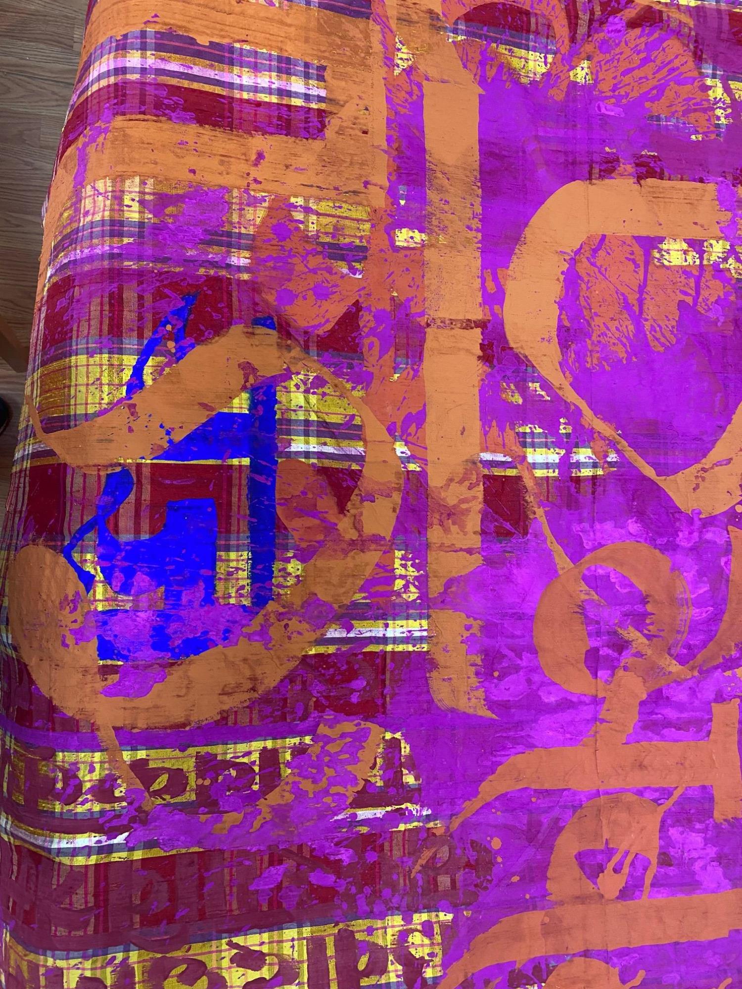 MICHAEL TRACY ABSTRACT PAINTING ON INDIA SILK: MICHAEL TRACY ABSTRACT PAINTING ON INDIA SILK.