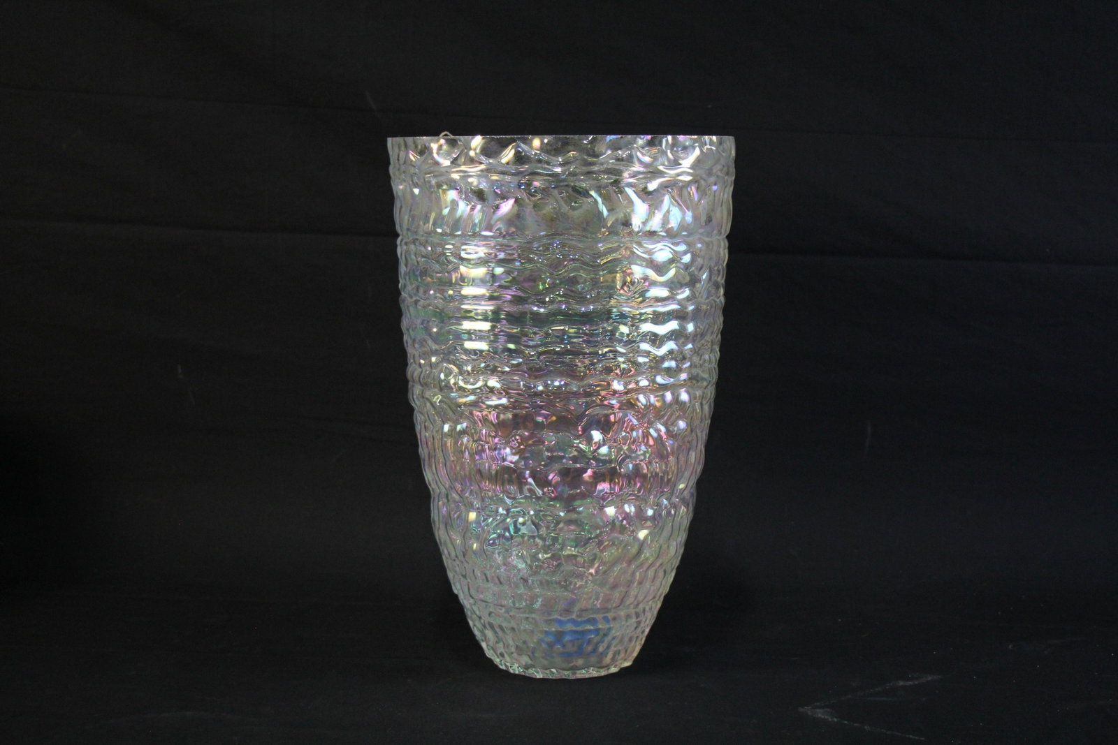 HAND BLOW COIL IRRADESENT VASE: HAND BLOW COIL IRRADESENT VASE. Height: 16 in. by Width: 10 in. by Depth: 10 in.