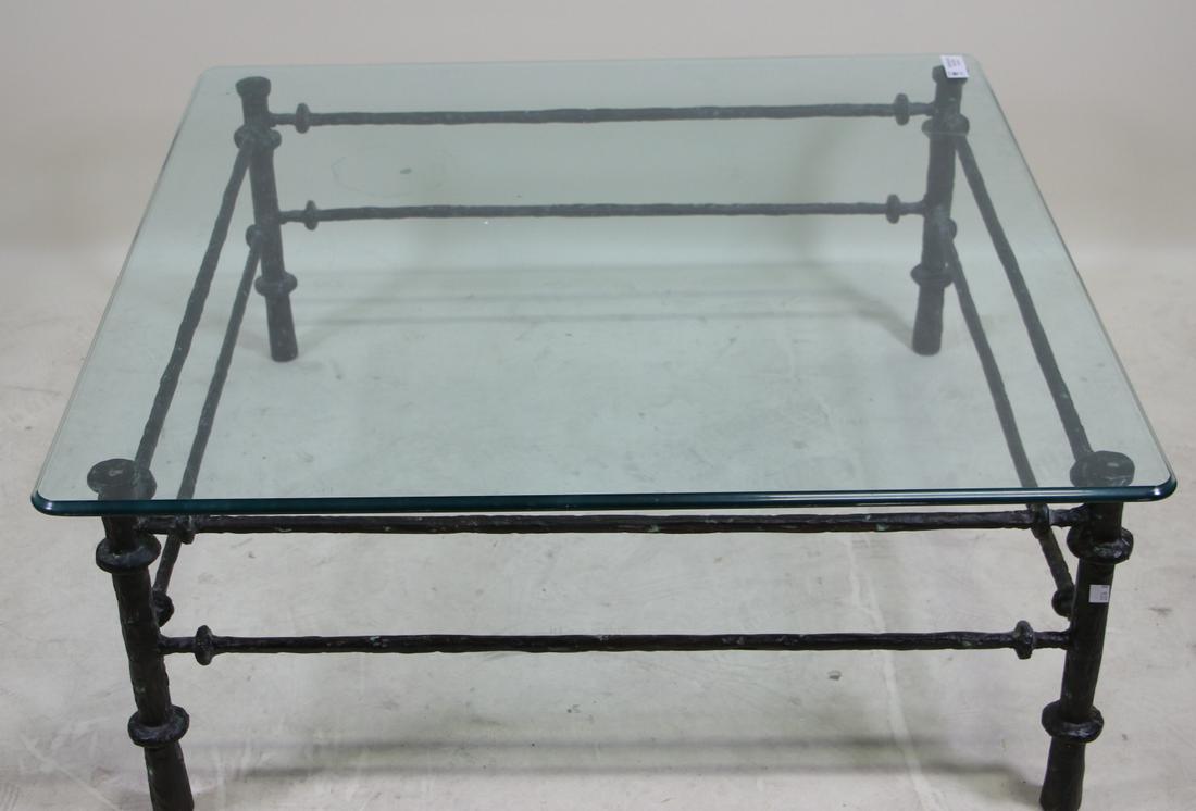 METAL COFFEE TABLE WITH GLASS TOP: METAL COFFEE TABLE WITH GLASS TOP Height: 16 in. by Width: 38