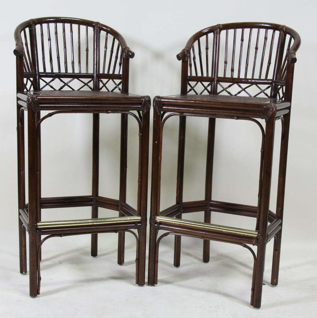 PAIR OF PETIT RATTAN AND CANE BAR STOOLS: PAIR OF PETIT RATTAN AND CANE BAR STOOLS Height: 41 in. by Width: 18 in. by Depth: 16