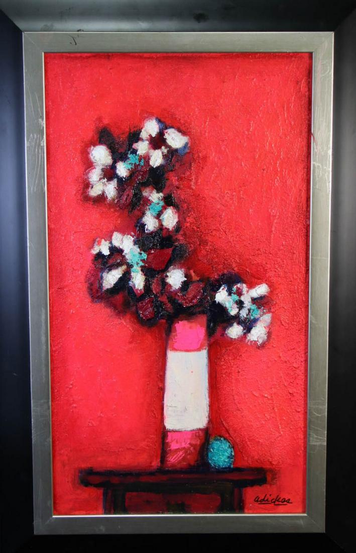 DAVID ADICKES FLOWERS PAINTING: DAVID ADICKES FLOWERS PAINTING Height: 26 in. by Width: 16.5