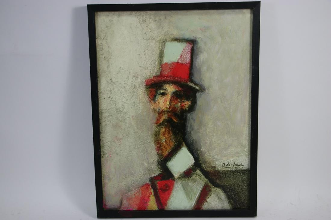 DAVID ADICKES "BEARDED MAN" MIXED MEDIA: DAVID ADICKES "BEARDED MAN" MIXED MEDIA Height: 25 in. by Width: 19