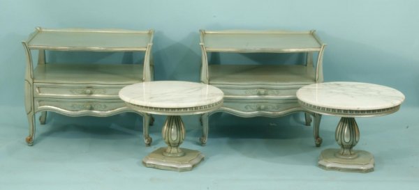 TWO MARBLE TOP COCKTAIL TABLE AND TWO NIGHTSTANDS