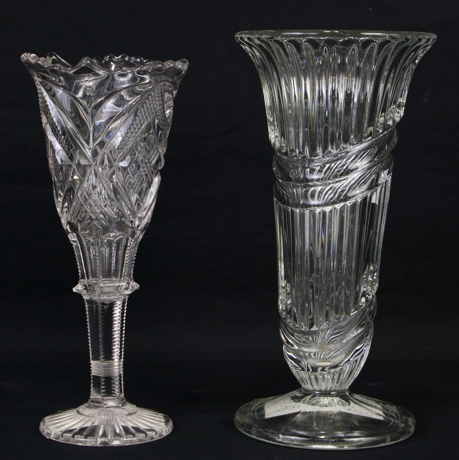 LOT OF TWO PRESSED GLASS VASES (1 of 4)