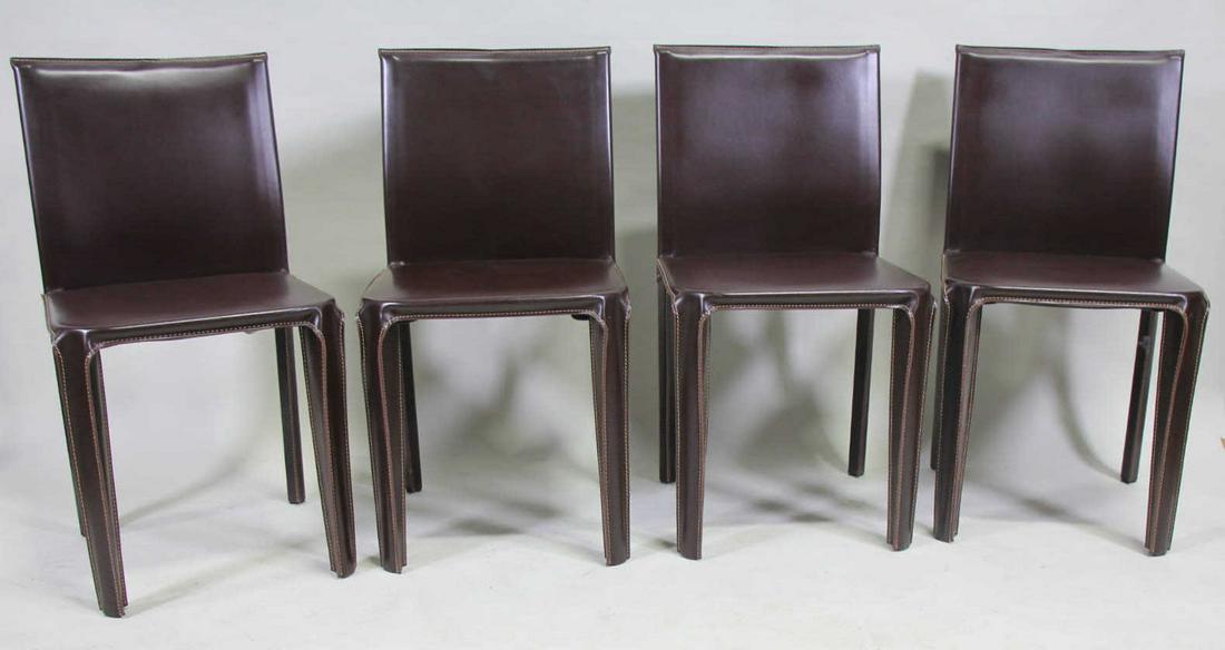 LOT FOUR BROWN LEATHER COVERED METAL SIDE CHAIRS (1 of 5)