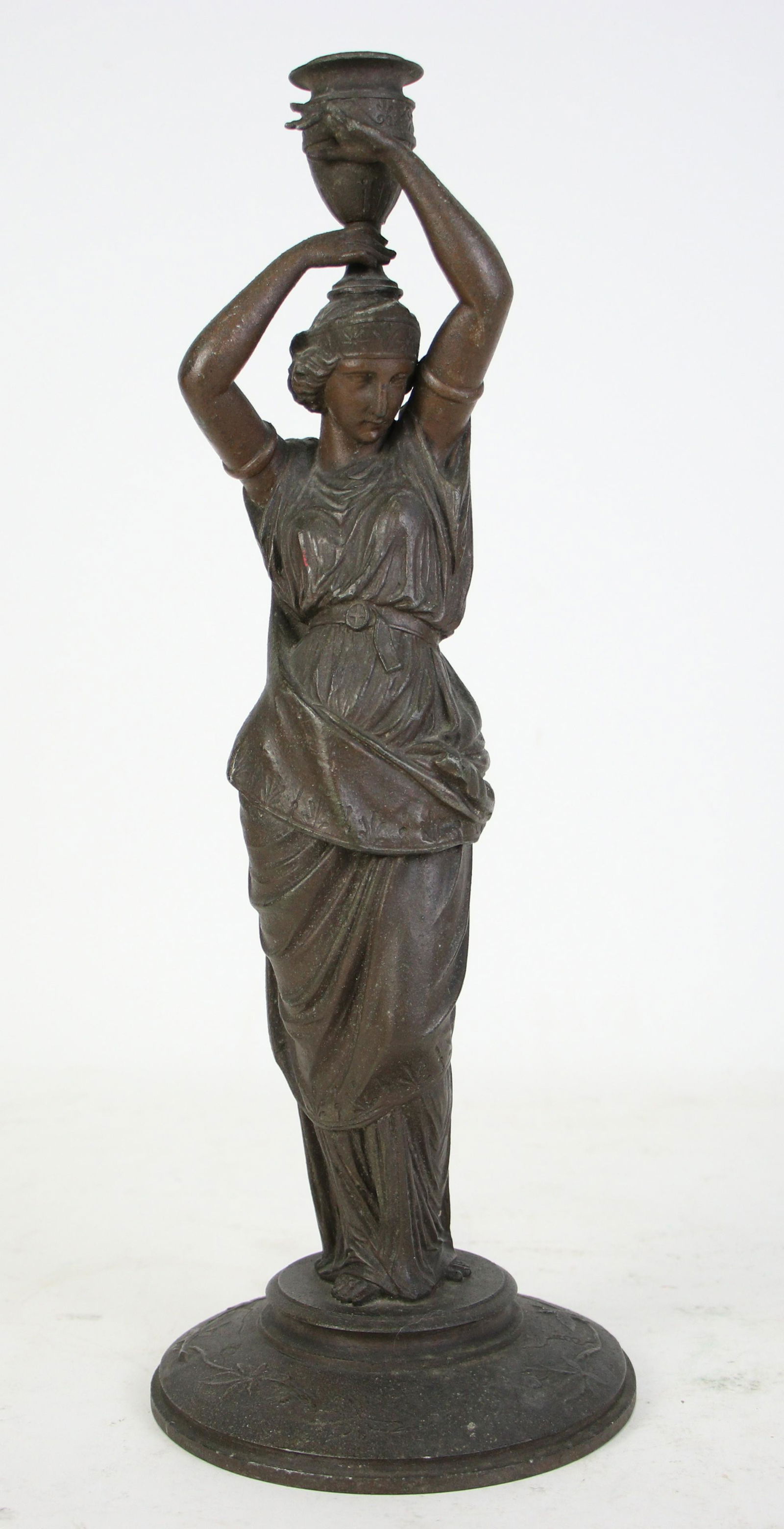 ANTIQUE SPELTER BRONZE PATINA FIGURAL CANDLESTICK (1 of 3)