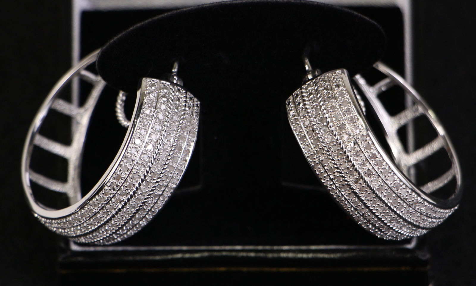 PAIR OF LARGE DIAMOND HOOP EARRINGS (1 of 1)