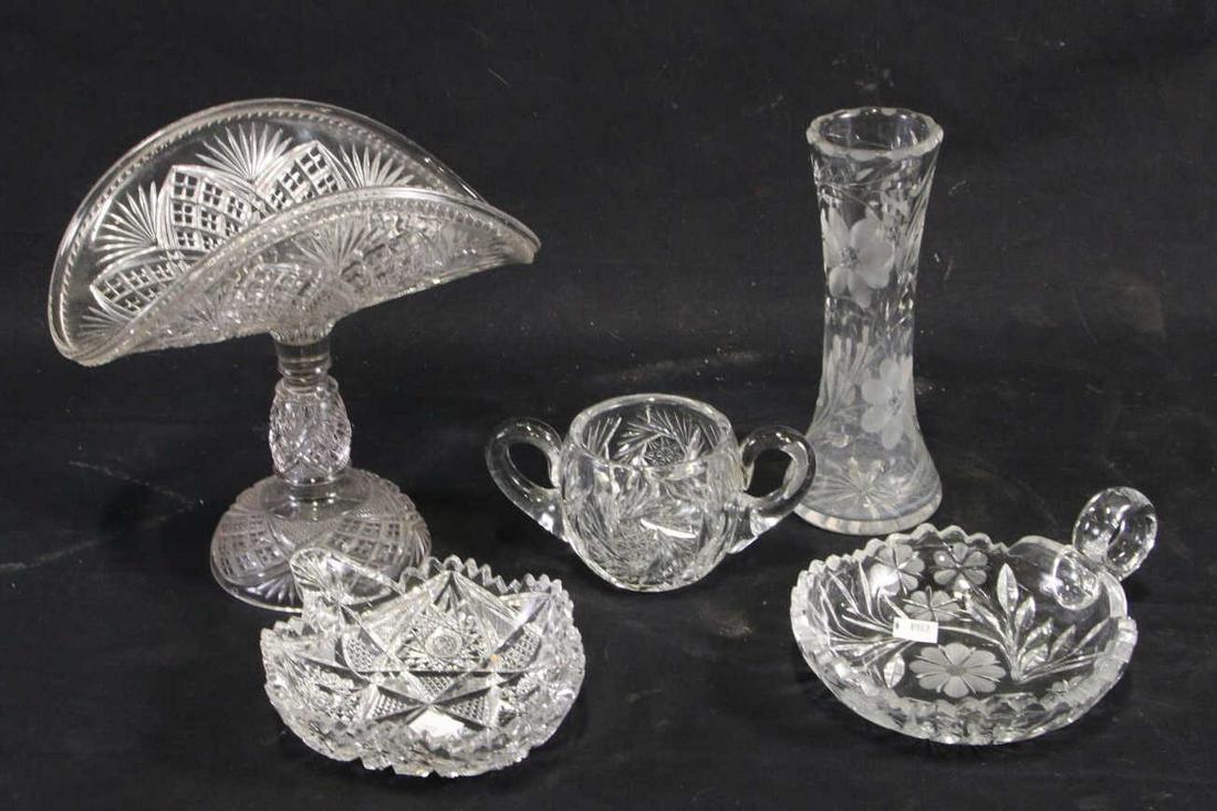 MIXED LOT OF FIVE CUT GLASS PIECES (1 of 3)