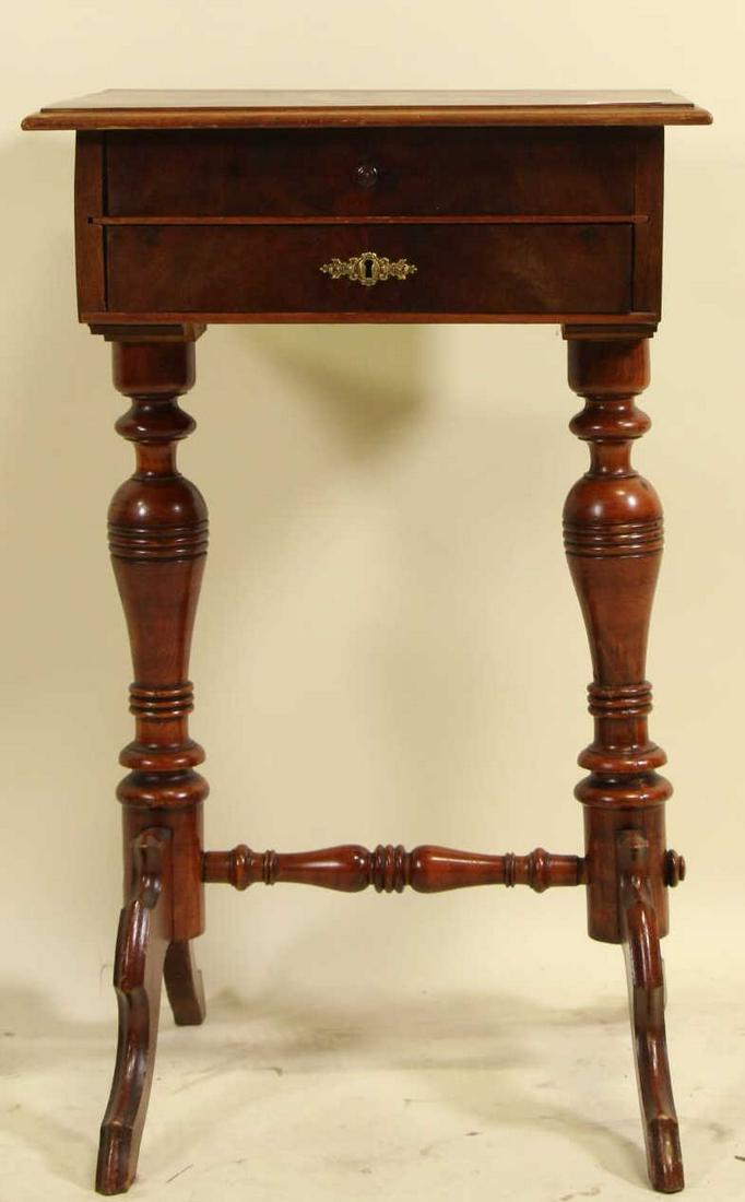 CIRCA 1870's MAHOGANY SEWING TABLE: CIRCA 1870's MAHOGANY SEWING TABLE. Height: 30.5 by Width: 19 by Depth: 15.5