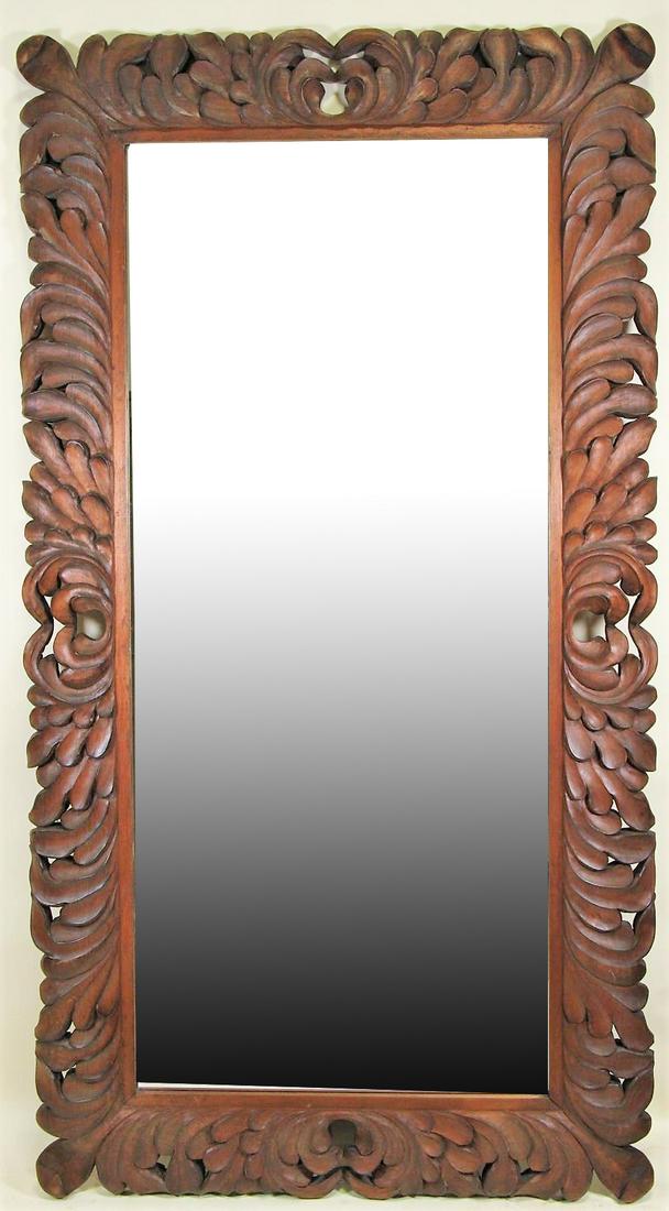 WELL CARVED PINE FRAMED BEVELED GLASS MIRROR (1 of 4)