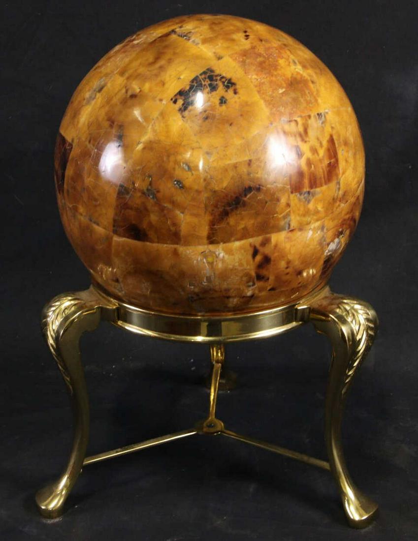 ROUND BALL ON BRASS STAND: ROUND BALL ON BRASS STAND. Height: 15 by Width: 12 by Depth: 12