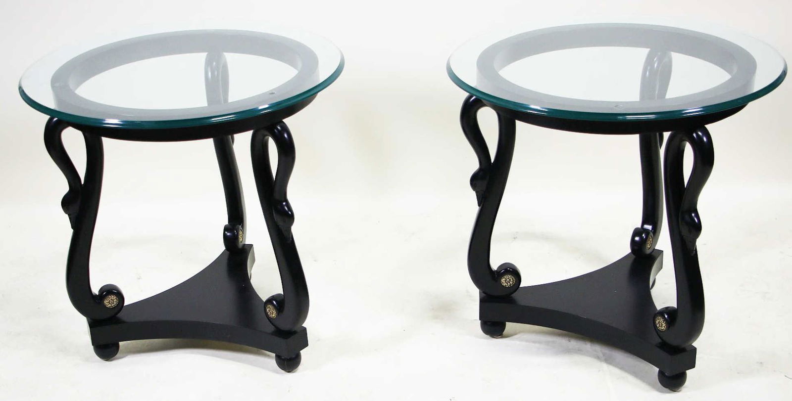 PAIR OF BLACK LACQUERED END TABLE WITH GLASS TOPS (1 of 7)