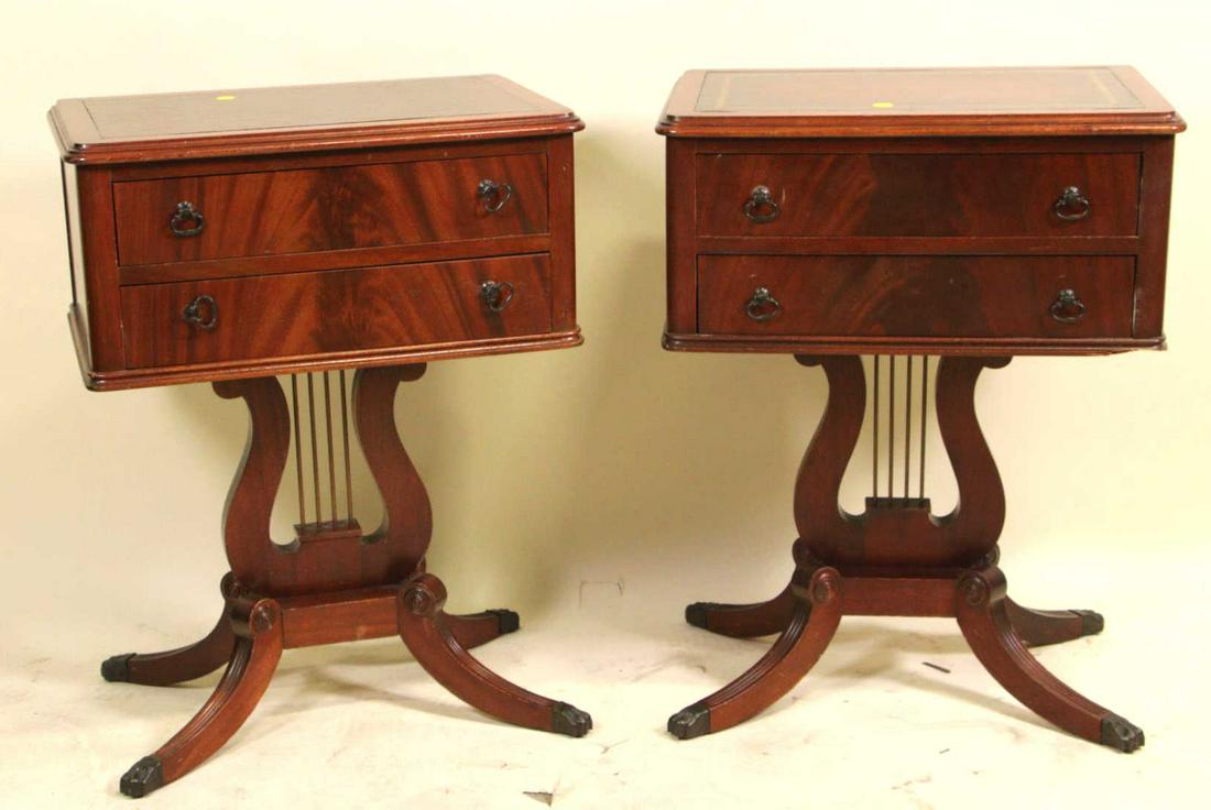 PAIR OF VINTAGE LYRE BASE BEDSIDE TABLES (1 of 1)