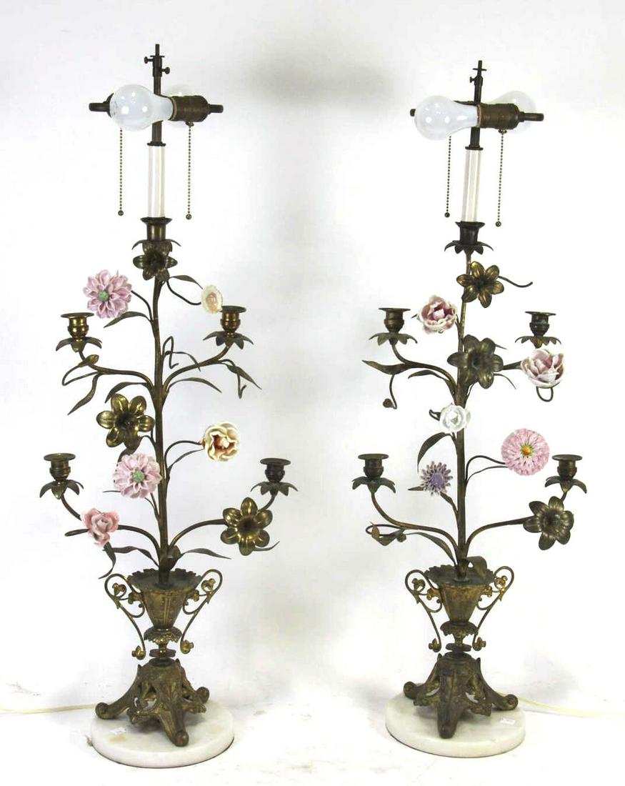 PAIR OF ANTIQUE FRENCH ELECTRIFIED CANDLESTICKS (1 of 6)