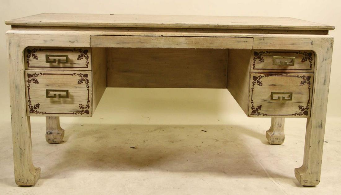 ASIAN STYLE PAINTED DESK WITH FIVE DRAWERS (1 of 5)