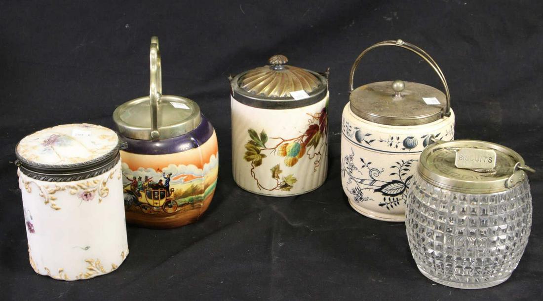 MIXED LOT OF FIVE BISCUIT JARS (1 of 8)