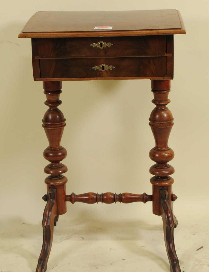 CIRCA 1870: CIRCA 1870's MAHOGANY SEWING TABLE. Height: 30.5 by Width: 19 by Depth: 15.5 in. No key.