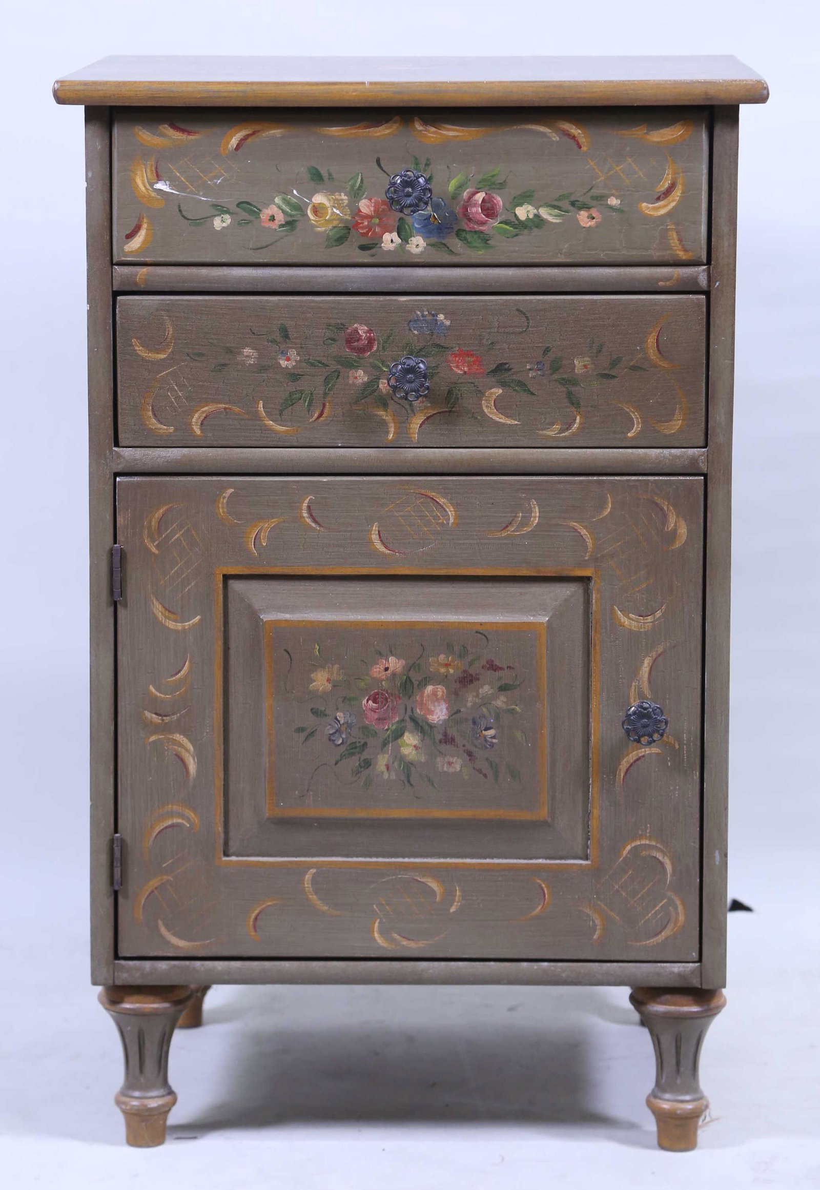 ANTIQUE PAINTED NIGHTSTAND: ANTIQUE PAINTED NIGHTSTAND. Height: 31.5 by Width: 20 by Depth: 17