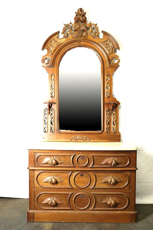 ANTIQUE VICTORIAN DRESSER WITH MIRROR: ANTIQUE VICTORIAN DRESSER WITH MIRROR. Height: 96 by Width: 44 by Depth: 30