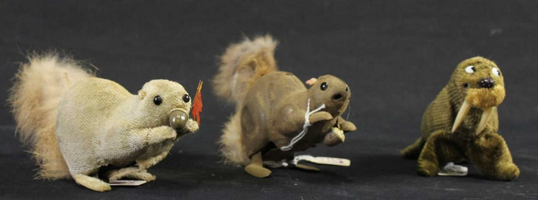 MIXED LOT THREE RARE ANTIQUE TIN WITH FUR WIND-UP TOYS (1 of 5)
