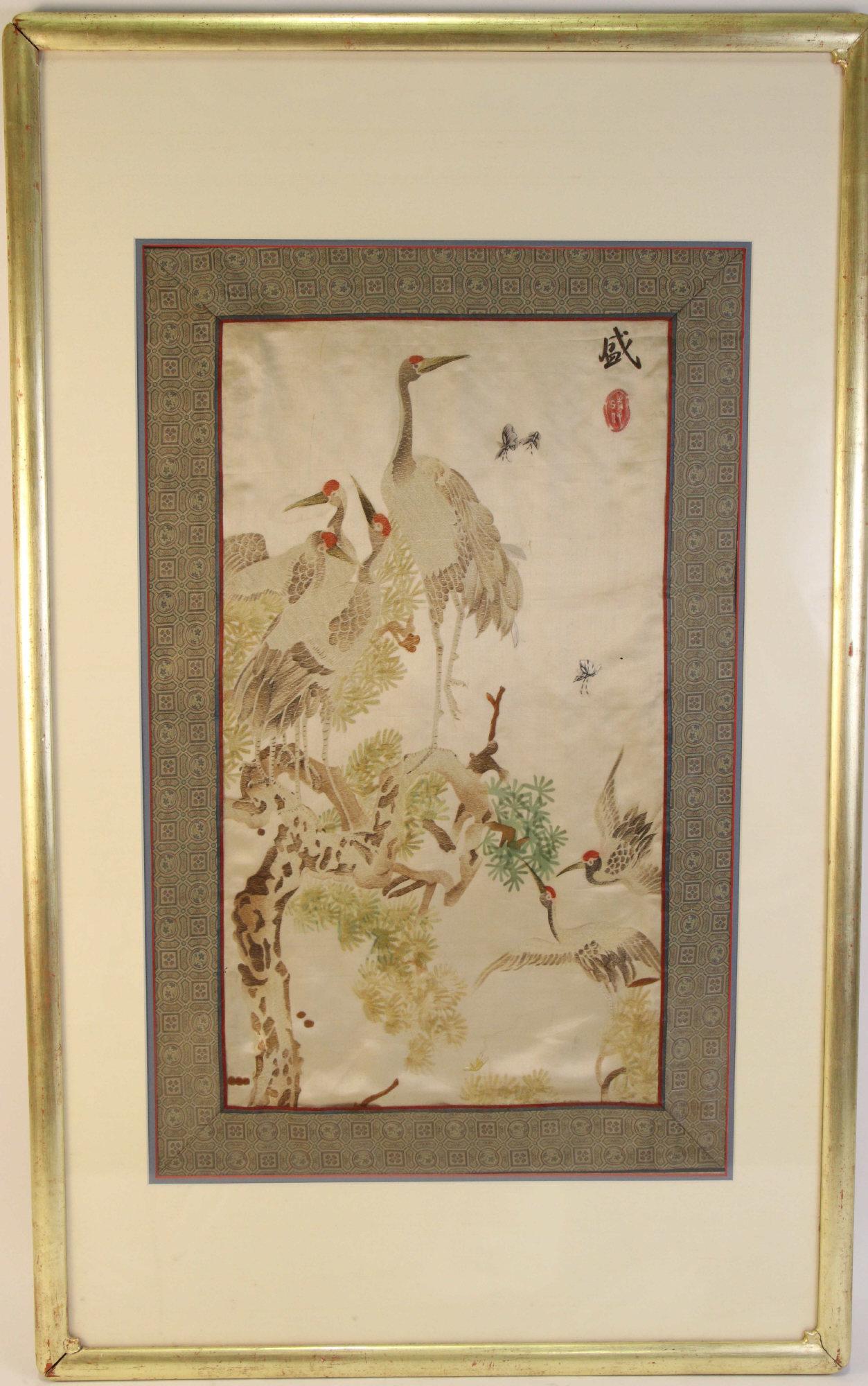 ANTIQUE FRAMED JAPANESE SILK EMBROIDERY (1 of 4)