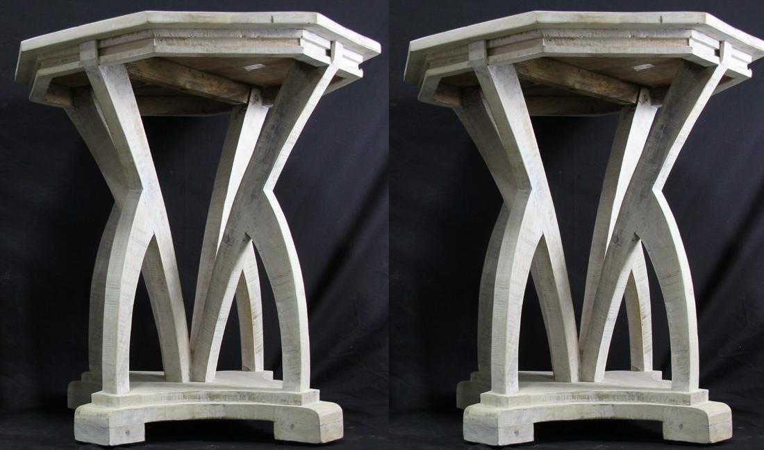 PAIR OF WHITEWASHED WOODEN SIDE TABLES (1 of 4)
