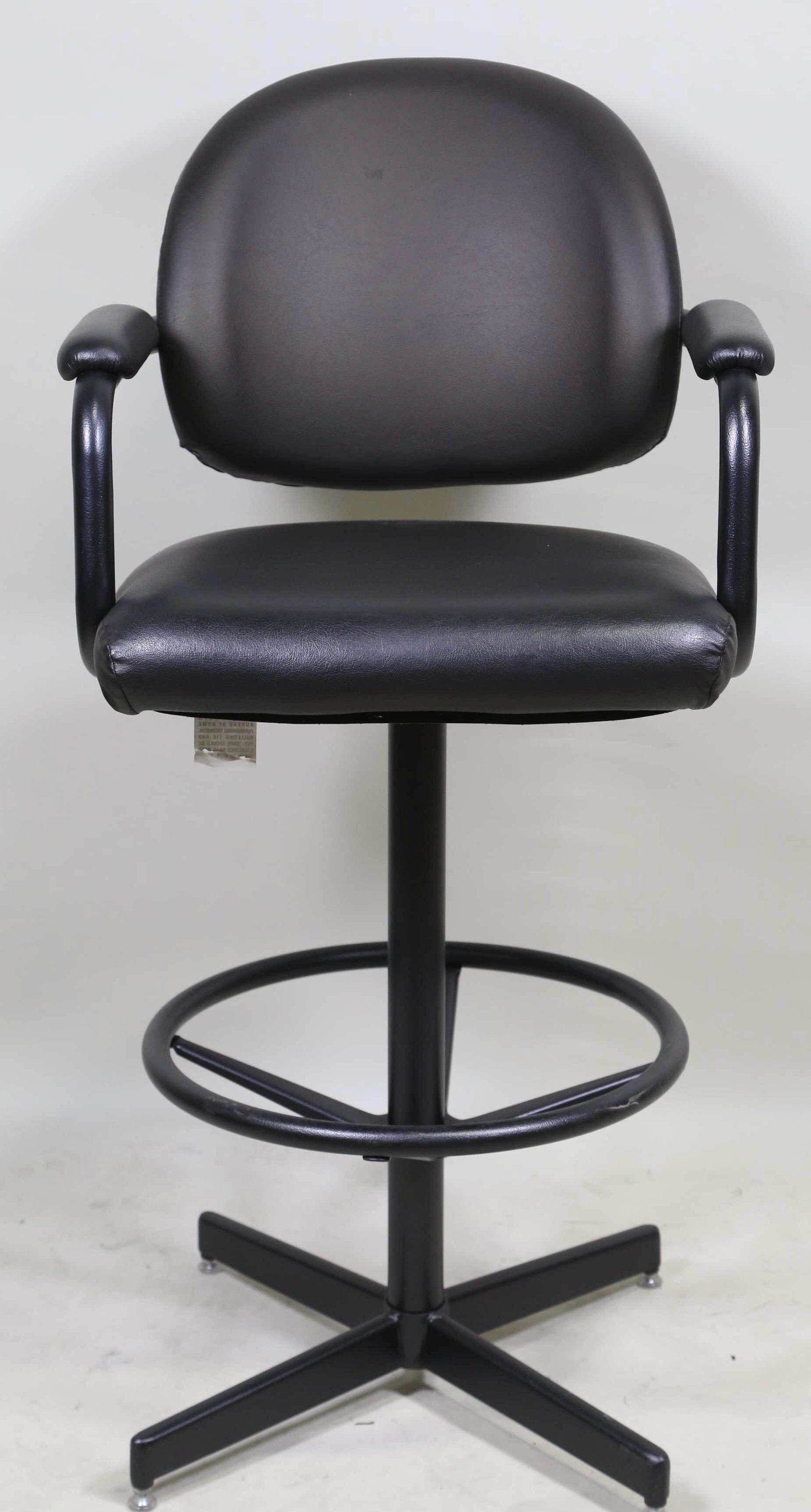BLACK VINYL BAR STOOL: BLACK VINYL BAR STOOL. Height: 45 by Width: 22 by Depth: 26