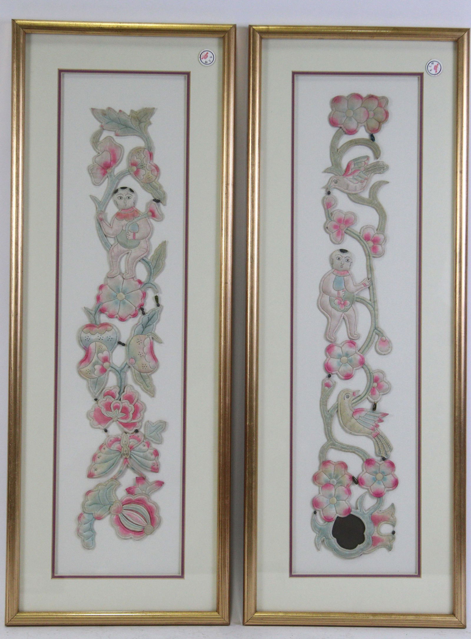 PAIR OF ANTIQUE CHINESE FRAMED SILK HANGINGS (1 of 4)