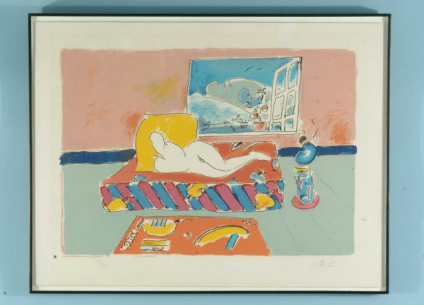 PETER MAX "BY THE WINDOW" LITHOGRAPH, 1/300, 1978: PETER MAX "BY THE WINDOW" LITHOGRAPH ON ARCHES PAPER, 1/300, 1978. SIGNED IN PENCIL LOWER RIGHT PETER MAX. Height: 20 1/2 in. by Width: 27 in.