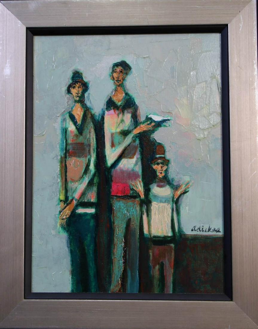 DAVID ADICKES THREE MEN WITH BIRDS #2 PAINTING: DAVID ADICKES THREE MEN WITH BIRDS #2 ACRYLIC ON PANEL PAINTING, 2010. Height: 14 in. by Width: 11 in.