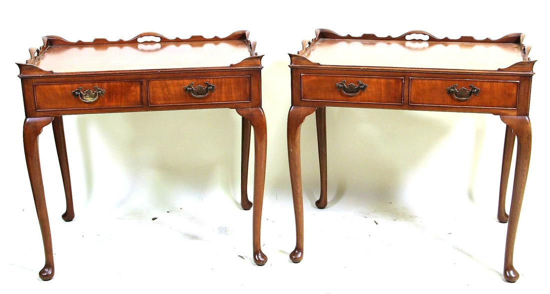 PAIR OF FRENCH STYLE MAHOGANY TEA TABLES: PAIR OF FRENCH STYLE MAHOGANY TEA TABLES. Height: 29 in. by Width: 30 in. by Depth: 21.5 in.