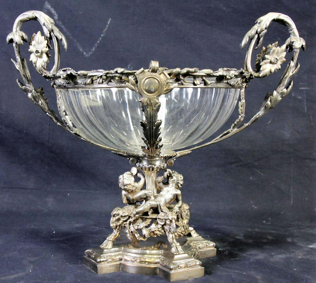 VINTAGE GILT BRONZE & CRYSTAL CENTERPIECE: VINTAGE GILT BRONZE & CRYSTAL CENTERPIECE. Height: 14 in. by Width: 17 in. by Depth: 12 in.