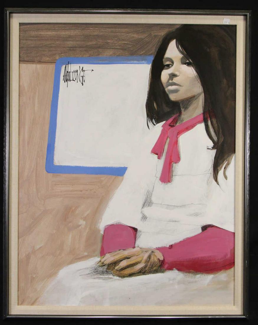 ALDO LUONGO (ARGENTINA 1940) YOUNG LADY OIL: ALDO LUONGO (ARGENTINA 1940) YOUNG LADY OIL ON CANVAS PAINTING. PROVENANCE: DUBOSE GALLERY. Height: 39.5 in. by Width: 31 in.