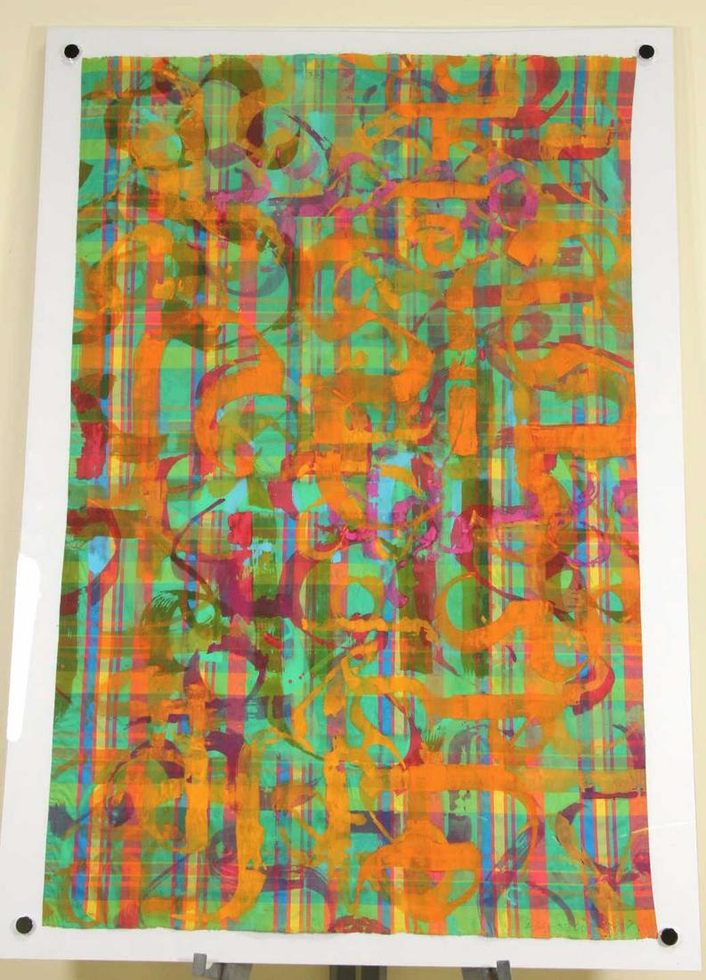 MICHAEL TRACY ABSTRACT PAINTING ON INDIA SILK: MICHAEL TRACY ABSTRACT PAINTING ON INDIA SILK. Height: 57 in. by Width: 40