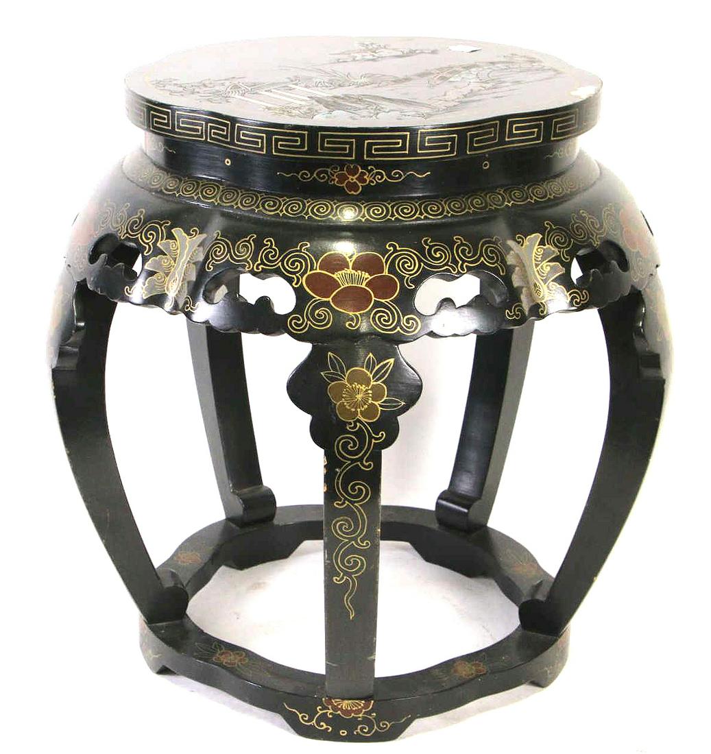 CHINESE LACQUERED STAND: CHINESE LACQUERED STAND. Height: 18 in. by Width: 16 in. by Depth: 16 in.